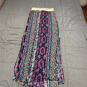 Just Me Navy Maxi Skirt with Pink & Teal Tribal Stripes